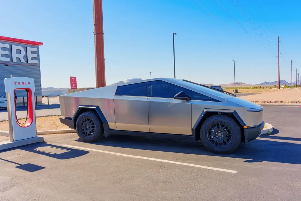 Side View Of A Tesla Cybertruck